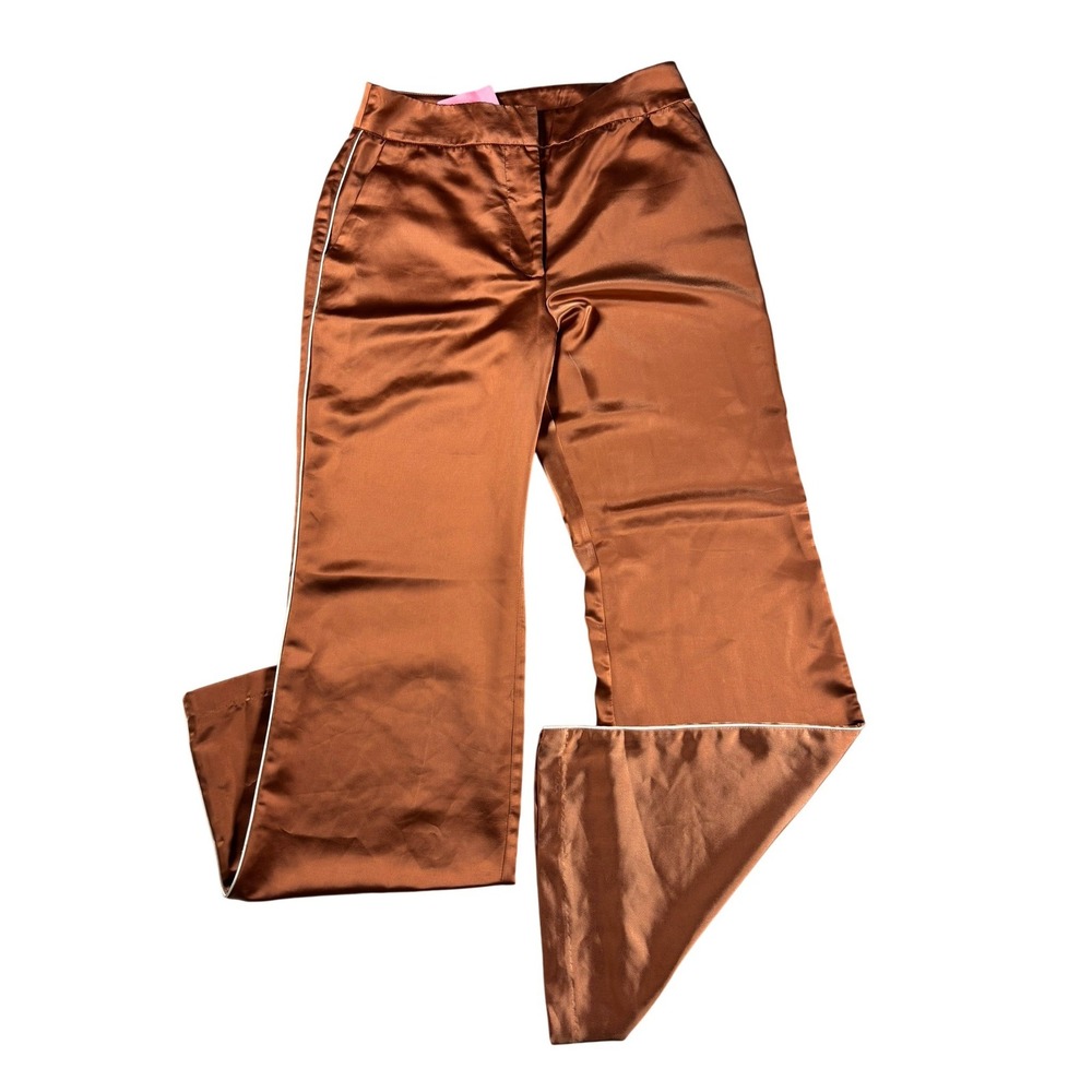 Jason Wu Rust Copper Satin Wide Leg Side Stripe Trousers Pants Size 6